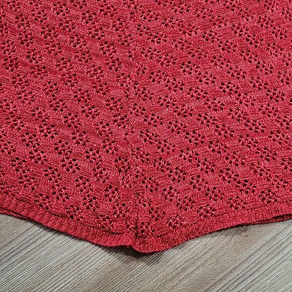 💜Icela Rust Red Vneck Asymmetric Open Knit Short Sleeve Top Medium - Picture 6 of 10